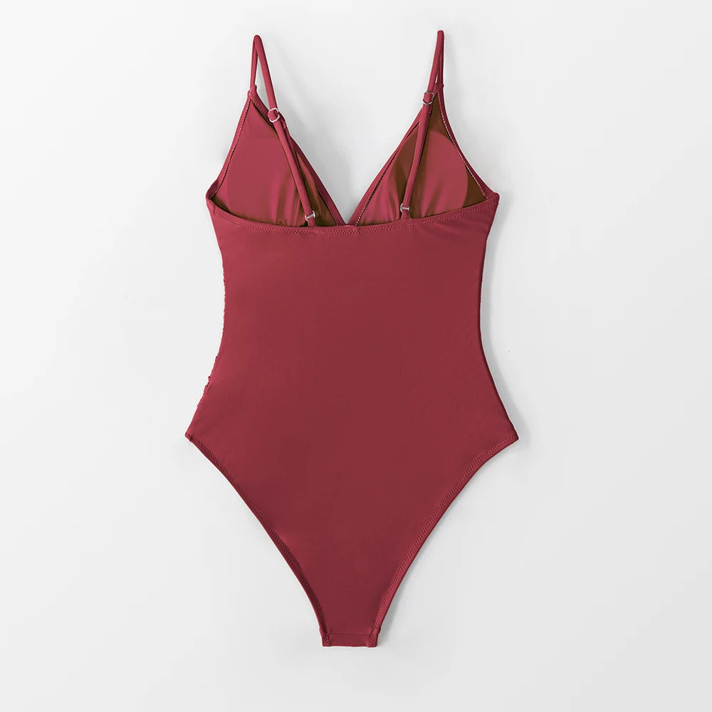 Deep V Neck One-piece Swimsuit Women Removable Bra PMonokini Summer Beach Swimwear - The Clothing Company Sydney