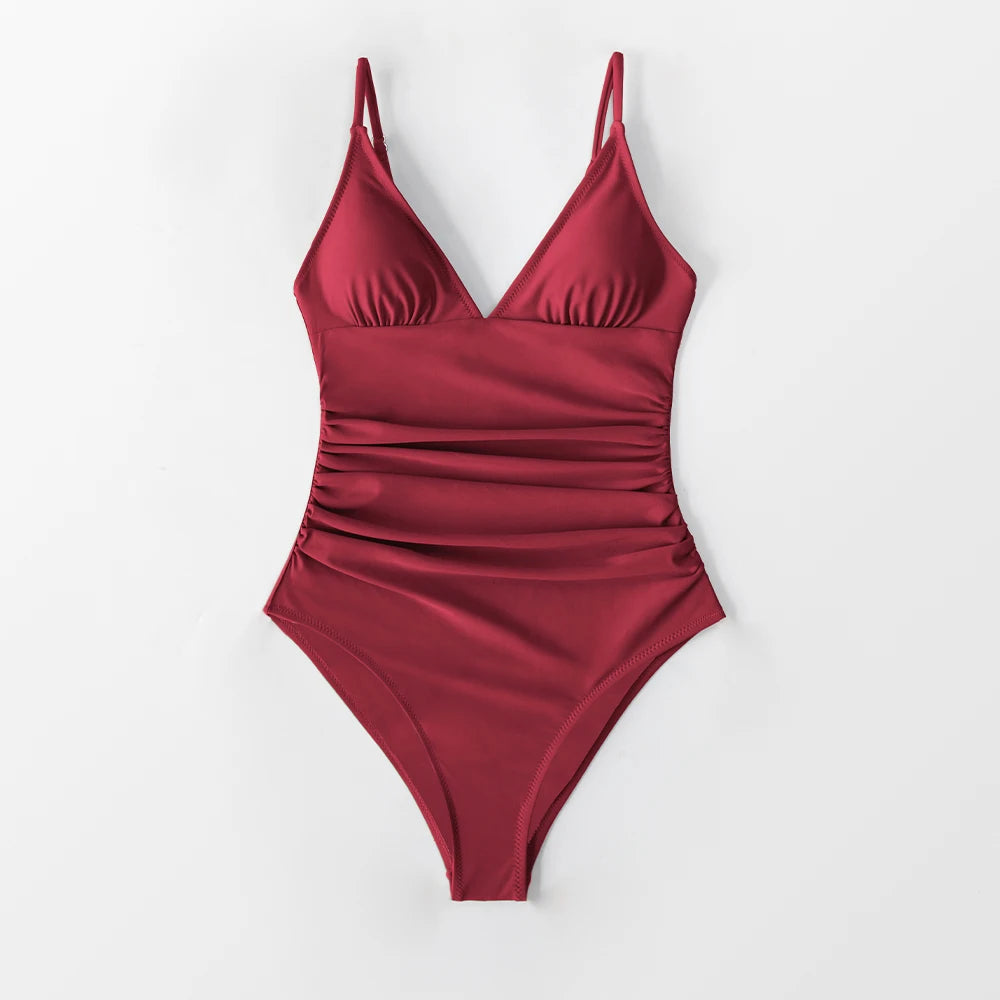 Deep V Neck One-piece Swimsuit Women Removable Bra PMonokini Summer Beach Swimwear - The Clothing Company Sydney