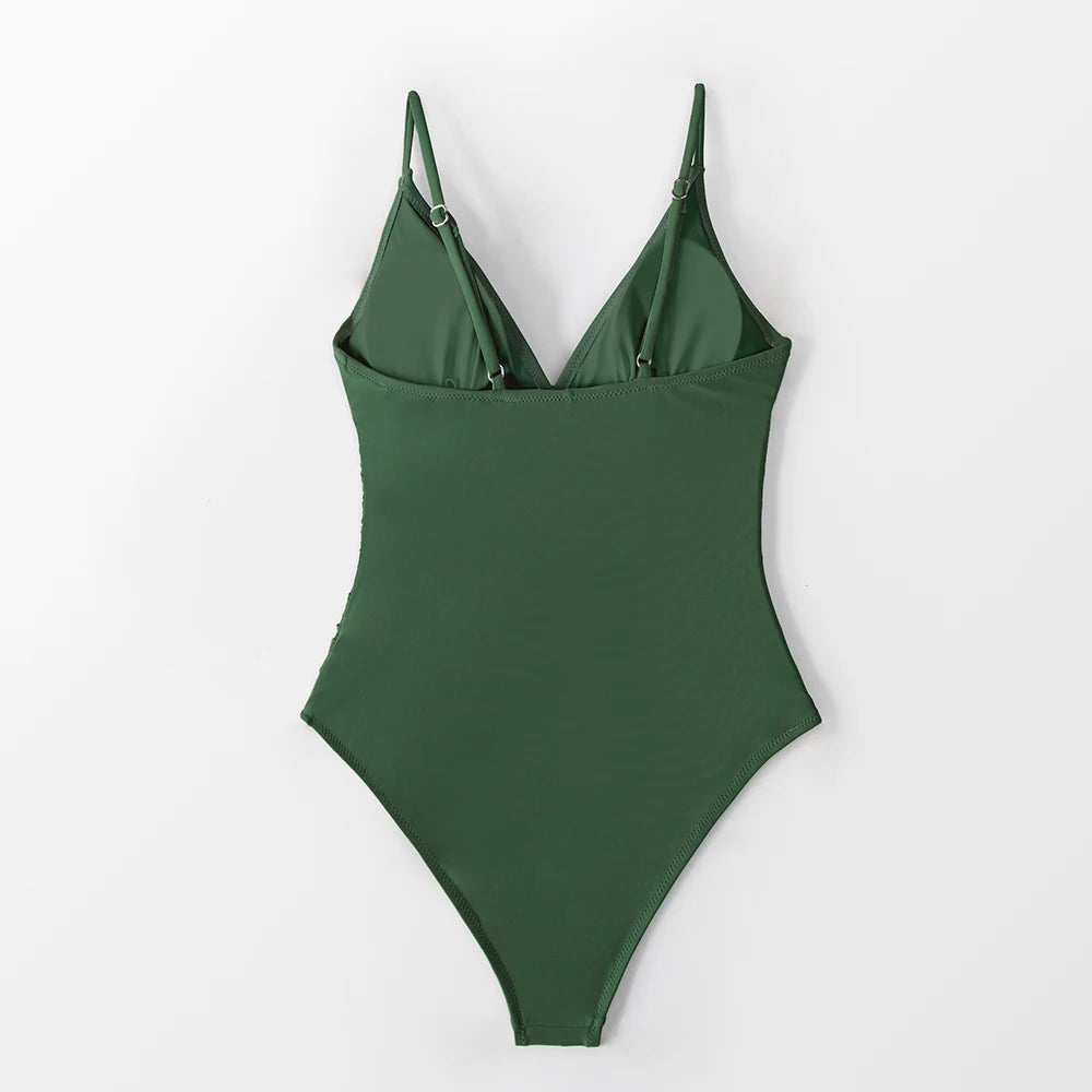 Deep V Neck One-piece Swimsuit Women Removable Bra PMonokini Summer Beach Swimwear - The Clothing Company Sydney