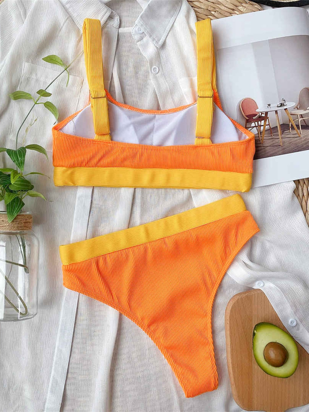 Ribbed Splicing Female Swimsuit High Waist Bikini Women's  Two-piece Bikini set Bather Bathing Suit Swimwear The Clothing Company Sydney