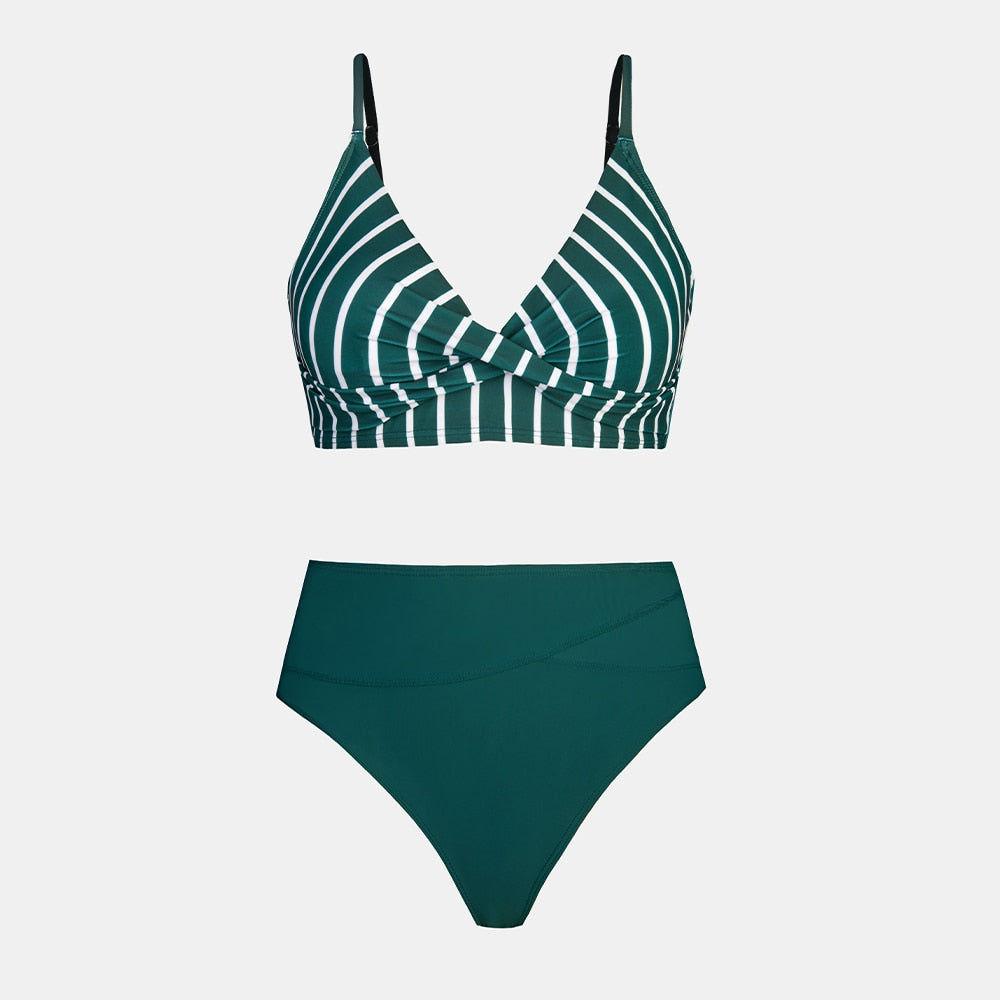 CUPSHE Solid Black Twist High Waist Bikini Sets Swimsuit For Women Sexy V-neck Tank Two Pieces Swimwear 2023 Beach Bathing Suit The Clothing Company Sydney