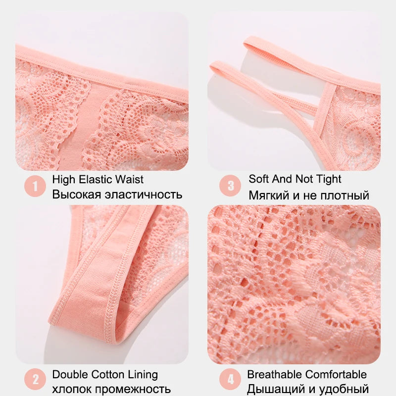 3 Pack Lace Hollow Out Thongs Women Panties Low Waist Transparent G-String Underwear Breathable Intimates Lingerie - The Clothing Company Sydney