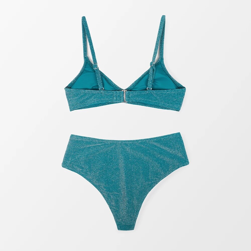 2 Piece Shiny Brick Red High Waist Bikini Sets Swimsuit  V-neck Two Pieces Beachwear Bathing Suit Swimwear The Clothing Company Sydney