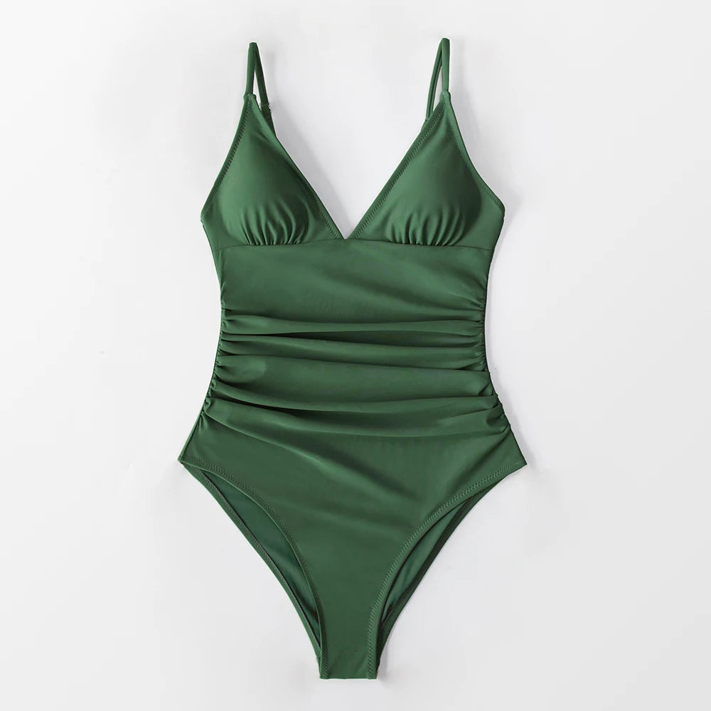 Deep V Neck One-piece Swimsuit Women Removable Bra PMonokini Summer Beach Swimwear - The Clothing Company Sydney