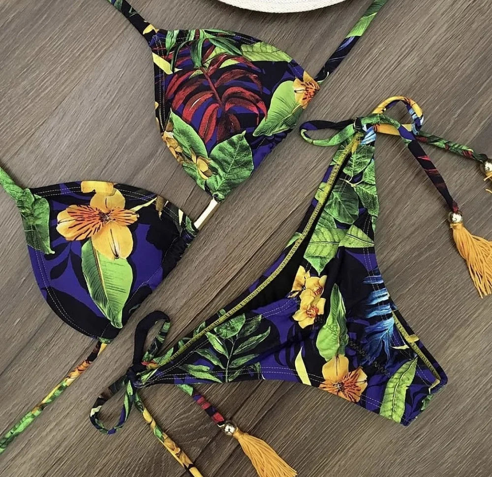 2 Piece Micro Swimsuit Women Feather Print Swimwear Female Bathing Suit Bikini Set The Clothing Company Sydney
