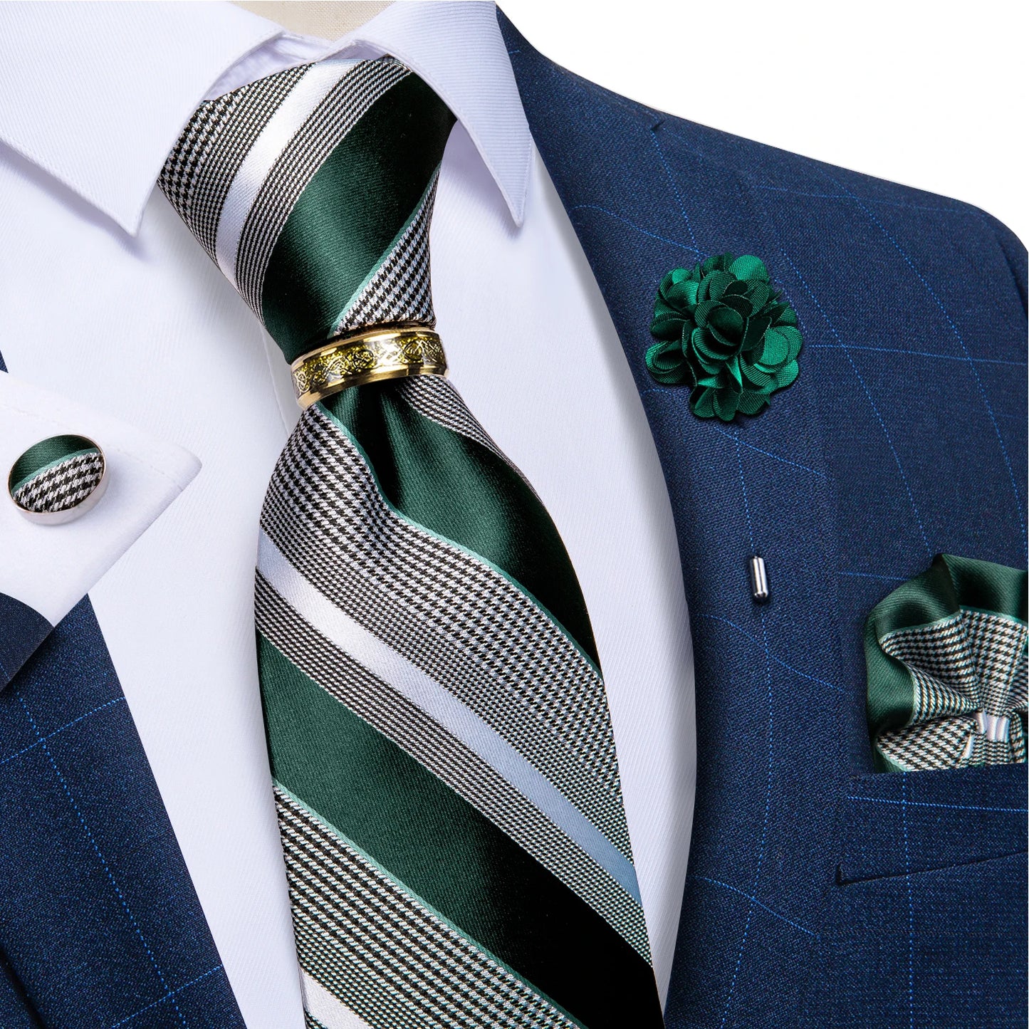 Men's Ties 8cm Wide Silk Neck Tie For Wedding Party Accessories Pocket Square Cufflinks Brooch Pin Set - The Clothing Company Sydney
