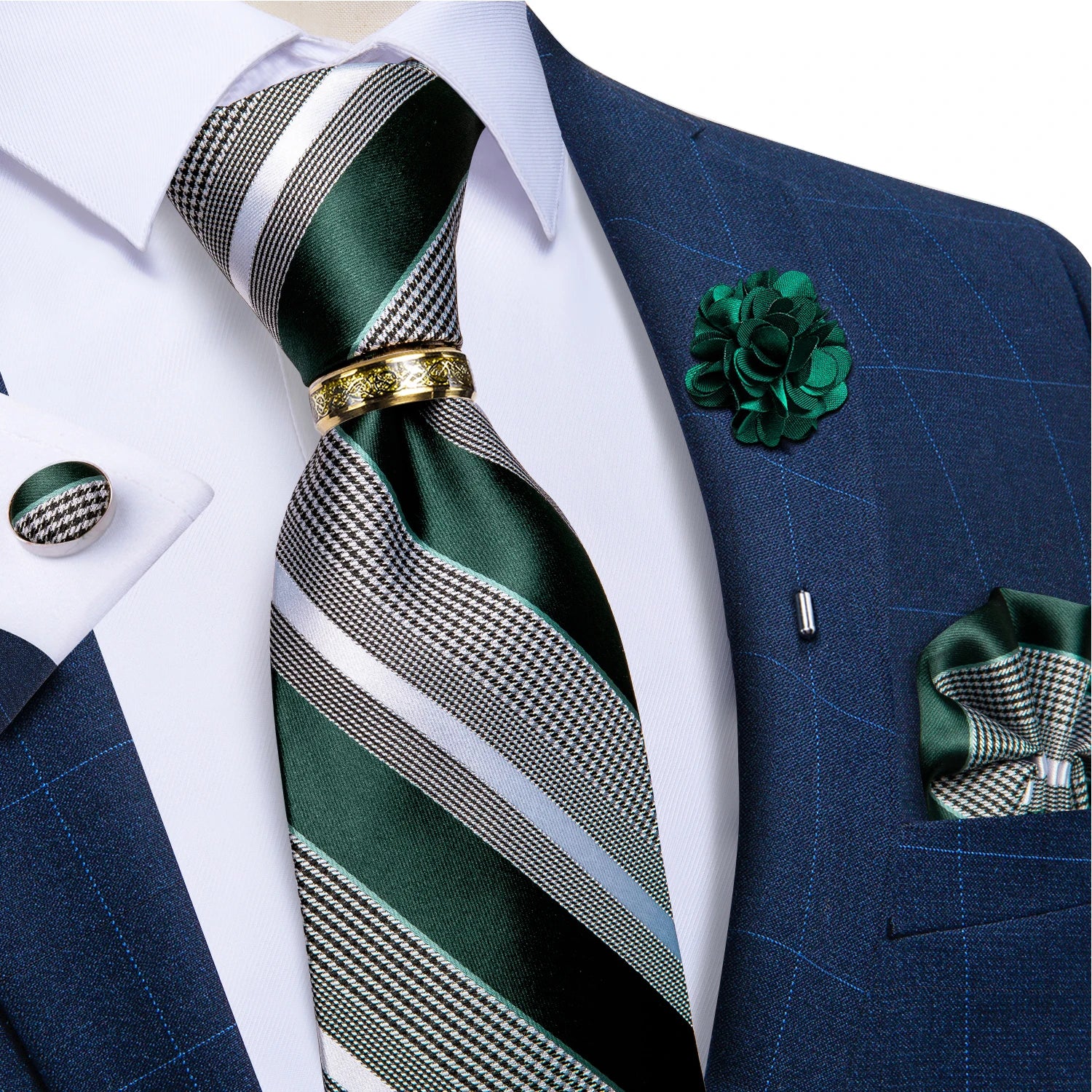 Men's Ties 8cm Wide Silk Neck Tie For Wedding Party Accessories Pocket Square Cufflinks Brooch Pin Set - The Clothing Company Sydney