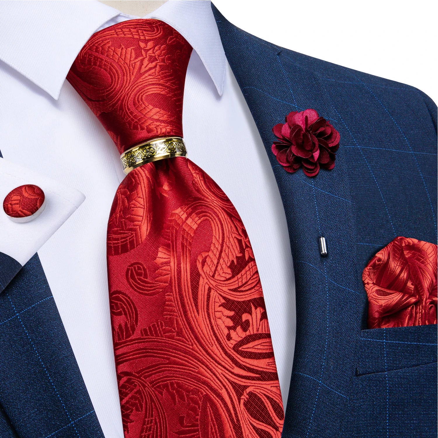 Men's Ties 8cm Wide Silk Neck Tie For Wedding Party Accessories Pocket Square Cufflinks Brooch Pin Set - The Clothing Company Sydney