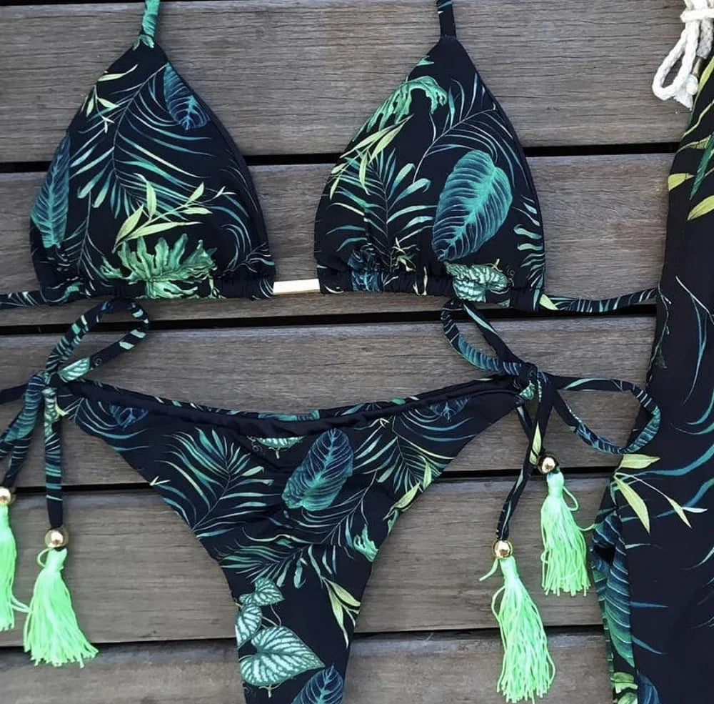 2 Piece Micro Swimsuit Women Feather Print Swimwear Female Bathing Suit Bikini Set The Clothing Company Sydney