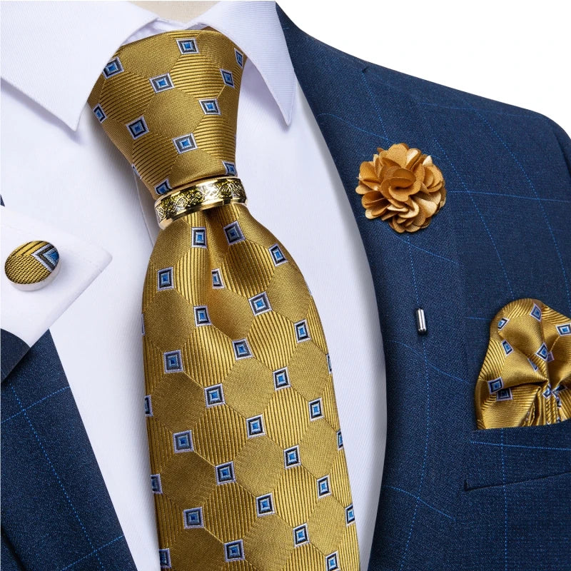 Men's Ties 8cm Wide Silk Neck Tie For Wedding Party Accessories Pocket Square Cufflinks Brooch Pin Set - The Clothing Company Sydney