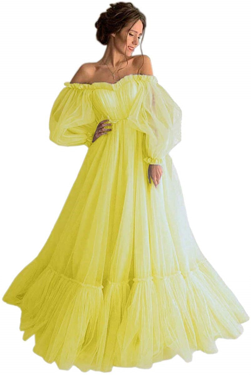 Blue Prom Dresses Long Sleeve Off the Shoulder Princess Dress Tulle Lace-up Formal Evening Party Dresses Plus Size The Clothing Company Sydney