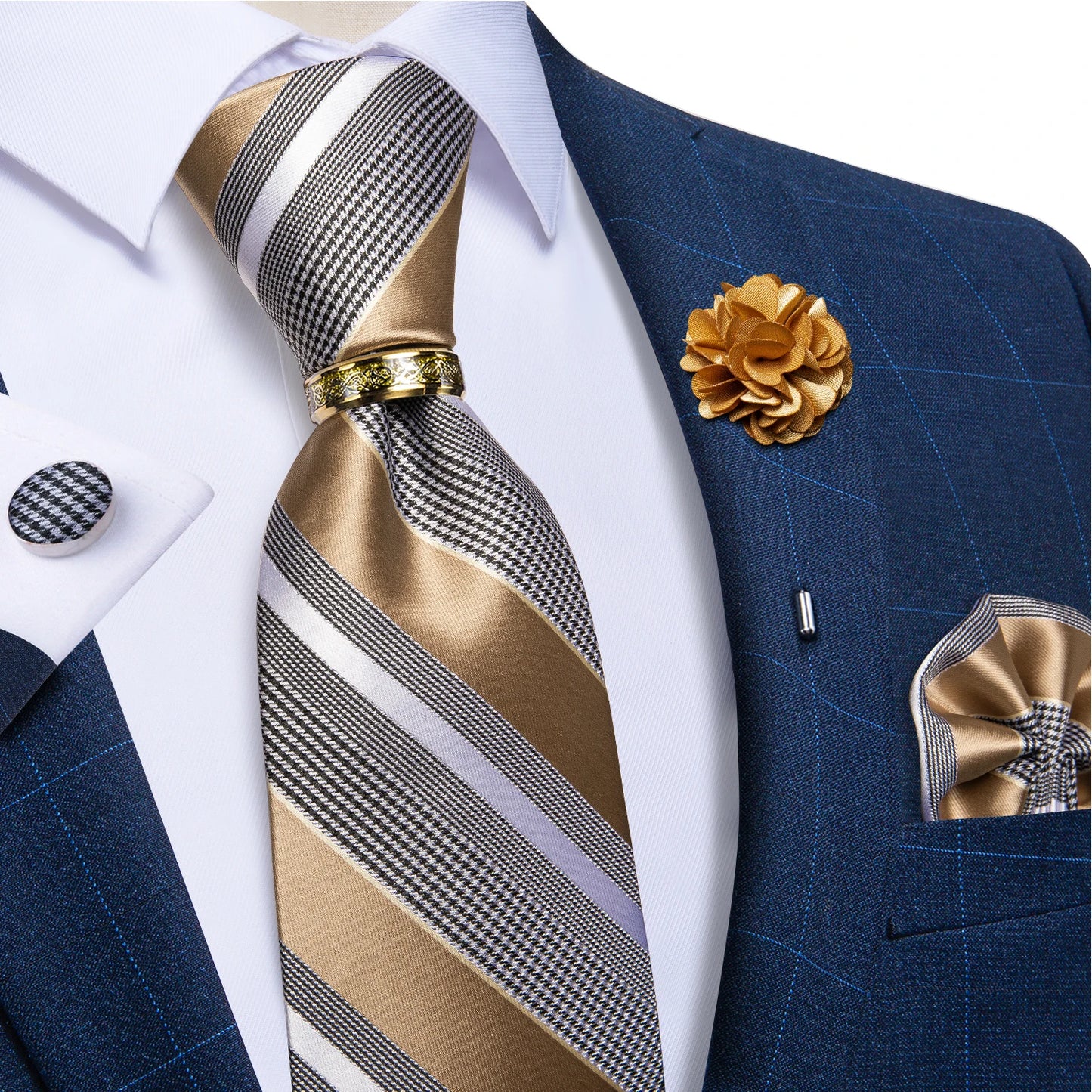 Men's Ties 8cm Wide Silk Neck Tie For Wedding Party Accessories Pocket Square Cufflinks Brooch Pin Set - The Clothing Company Sydney