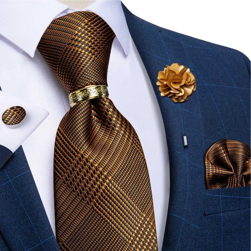 Men's Ties 8cm Wide Silk Neck Tie For Wedding Party Accessories Pocket Square Cufflinks Brooch Pin Set - The Clothing Company Sydney