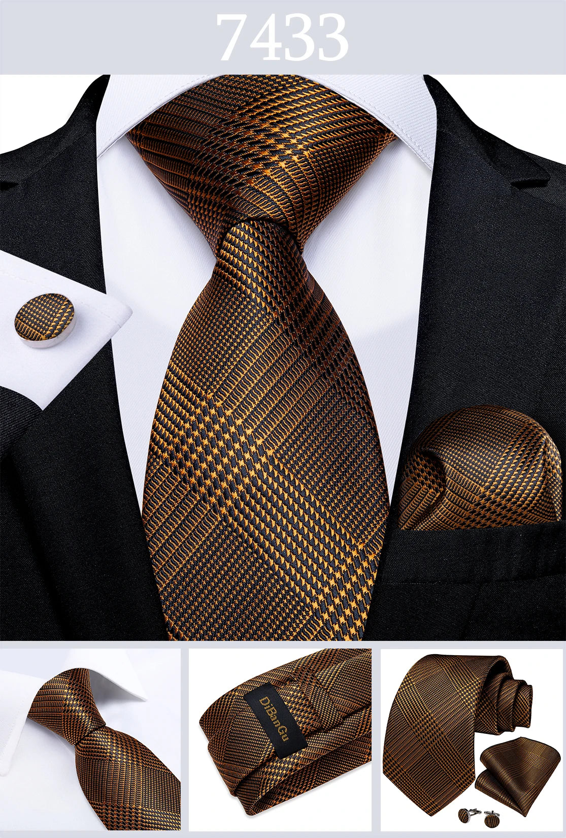 Fashion Men's Tie Luxury Gold Blue Black Striped Paisley Silk Wedding Tie For Men Designer Hanky Cufflinks Gift Tie Set - The Clothing Company Sydney