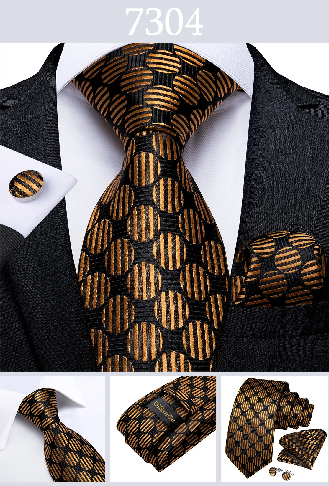 Fashion Men's Tie Luxury Gold Blue Black Striped Paisley Silk Wedding Tie For Men Designer Hanky Cufflinks Gift Tie Set - The Clothing Company Sydney