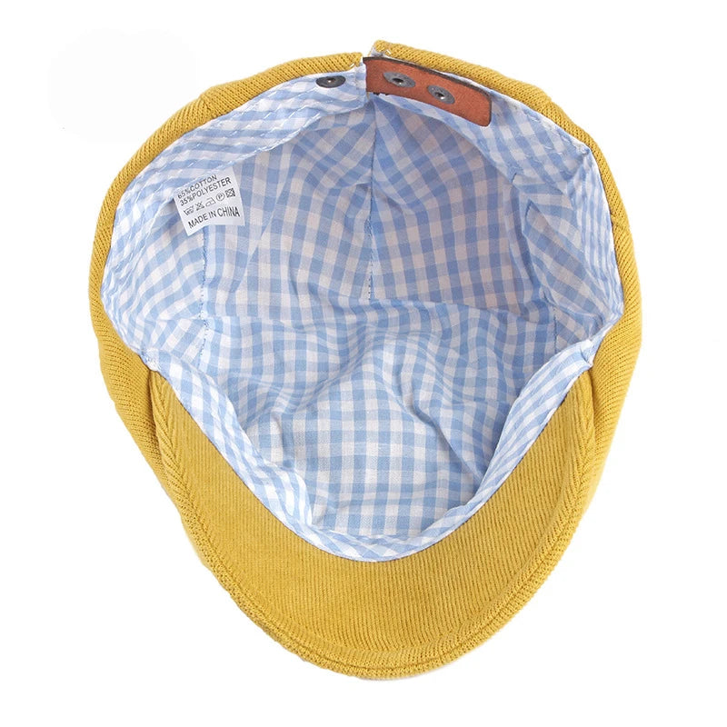 Spring Autumn Berets Hat Men's knitting Visor Cap Casual Fashion Women Beret Solid Yellow Blue Peaked Flat Cap Duckbill Hat - The Clothing Company Sydney