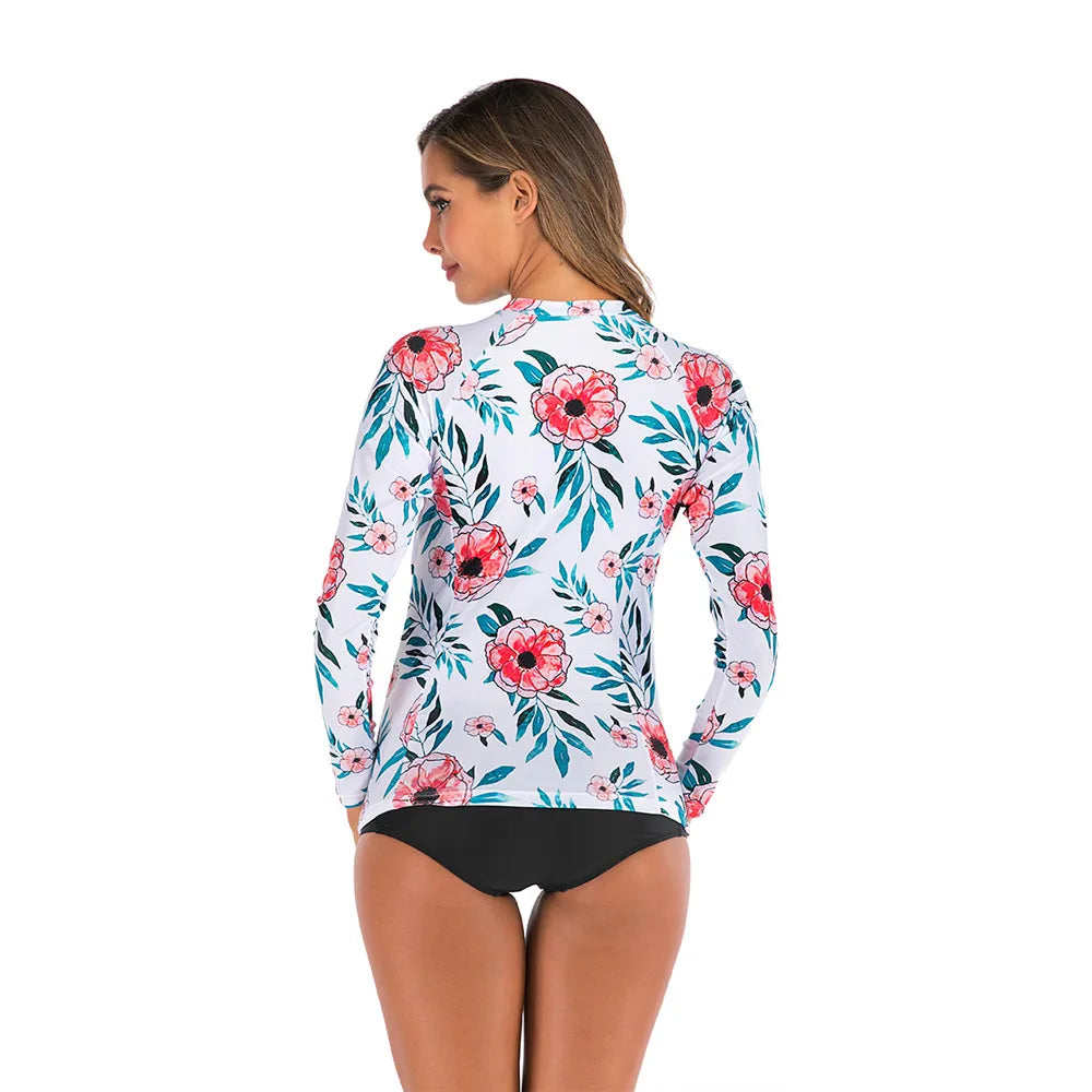 Long Sleeve Rash Guard Women Print Two Piece Swimsuit Zipper Swimwear Plus Size Bathing Suit Surfing Suit - The Clothing Company Sydney