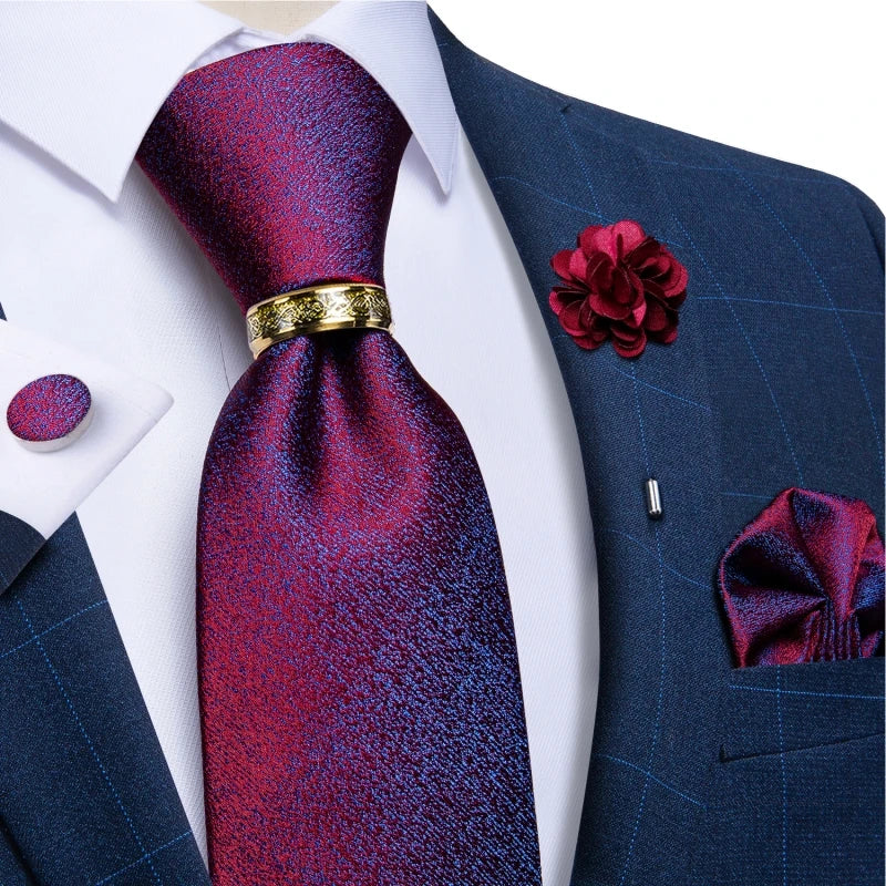 Men's Ties 8cm Wide Silk Neck Tie For Wedding Party Accessories Pocket Square Cufflinks Brooch Pin Set - The Clothing Company Sydney