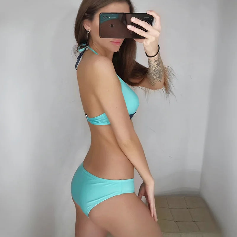 2 Piece Push Up Swimwear Women Swimsuits Bathing Suit Halter Leaf Print Beach Wear Bikini Set The Clothing Company Sydney