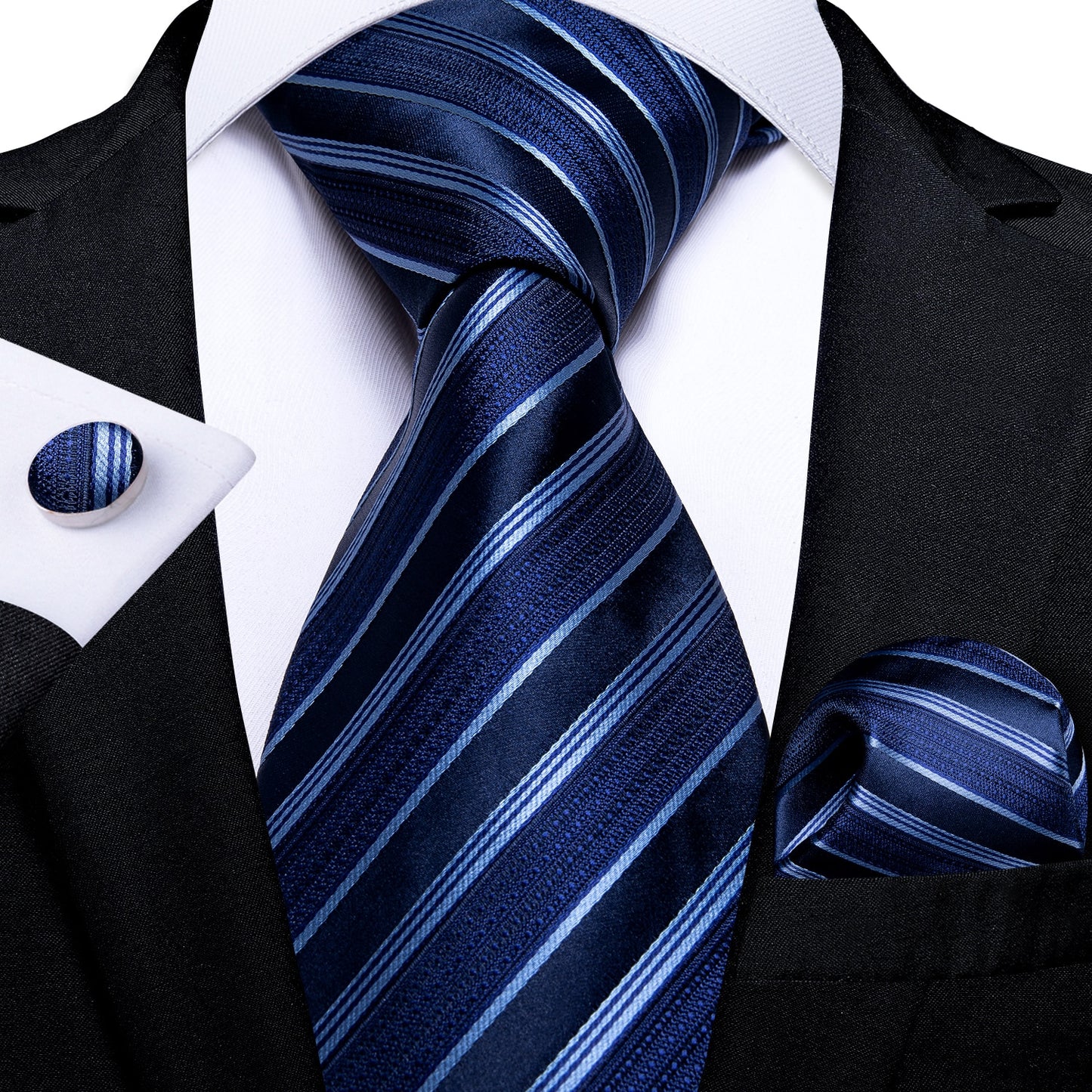 Classic Navy Blue Men's Tie Striped Paisley Floral Necktie Pocket Square Cufflinks Business Tie Set Cravat Gift For Men The Clothing Company Sydney