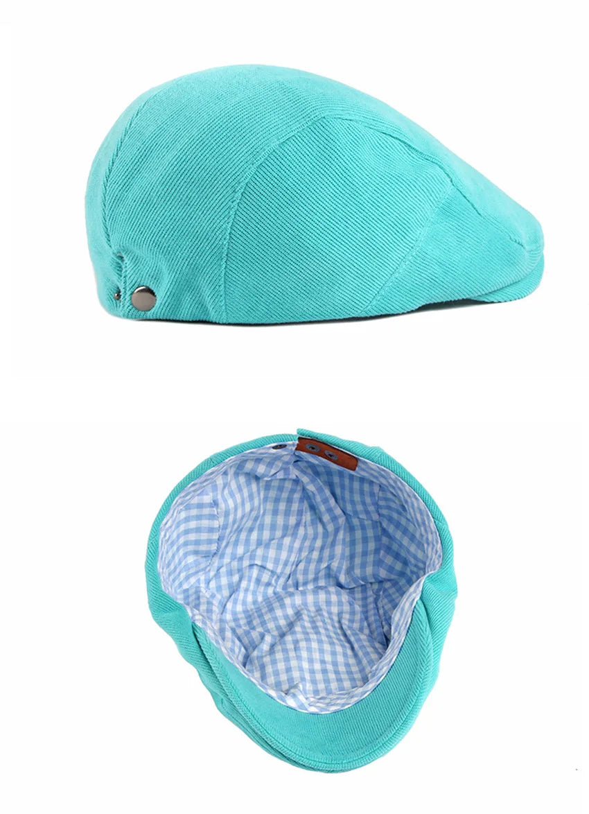 Spring Autumn Berets Hat Men's knitting Visor Cap Casual Fashion Women Beret Solid Yellow Blue Peaked Flat Cap Duckbill Hat - The Clothing Company Sydney