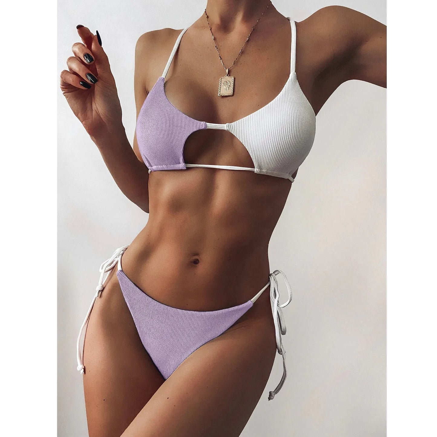Women's Swimwear Lingerie Set Swimsuit Striped Push Up High Cut High Waist Halter Bikini Set Two Piece Swimsuit - The Clothing Company Sydney