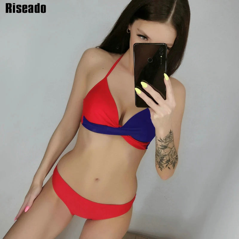 2 Piece Push Up Swimwear Women Swimsuits Bathing Suit Halter Leaf Print Beach Wear Bikini Set The Clothing Company Sydney