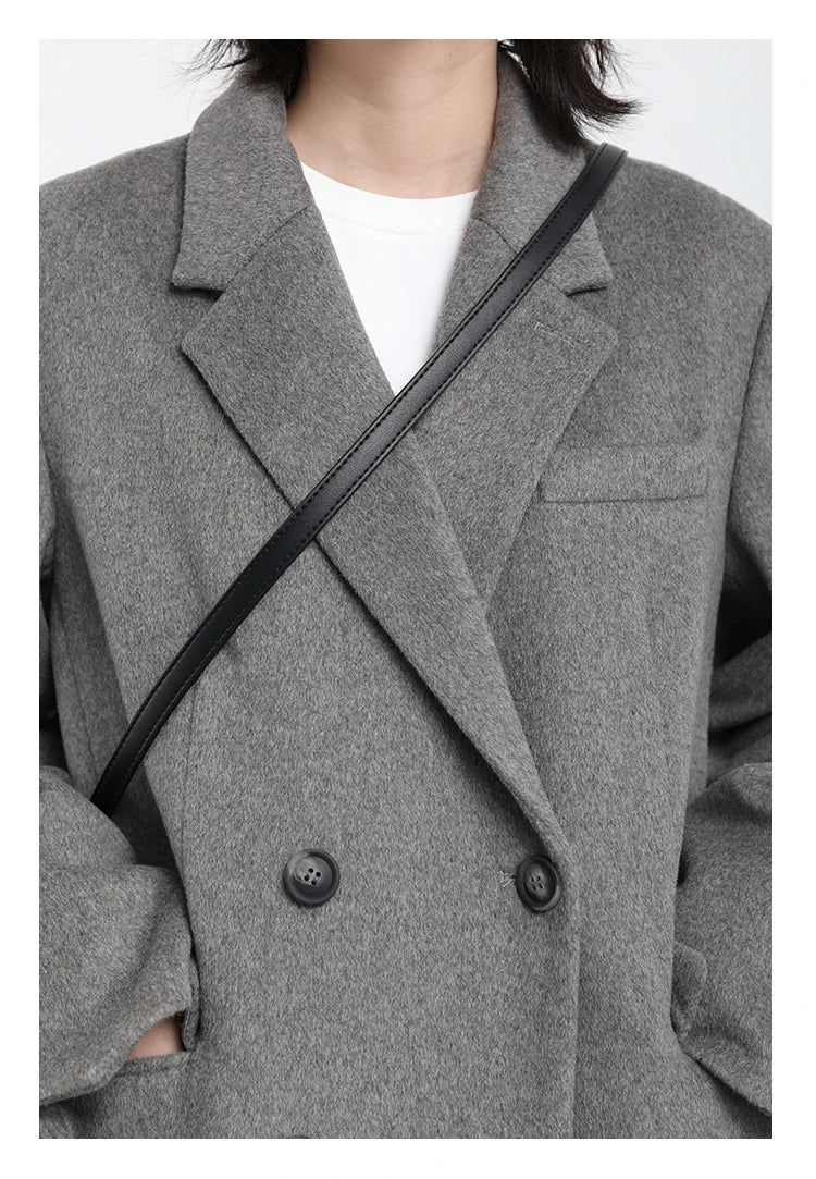 Women's Wool Blend Coat Solid Mid Long Woollen Blazer Thick Warm Blouse Overcoat Office Autumn Winter Jacket - The Clothing Company Sydney