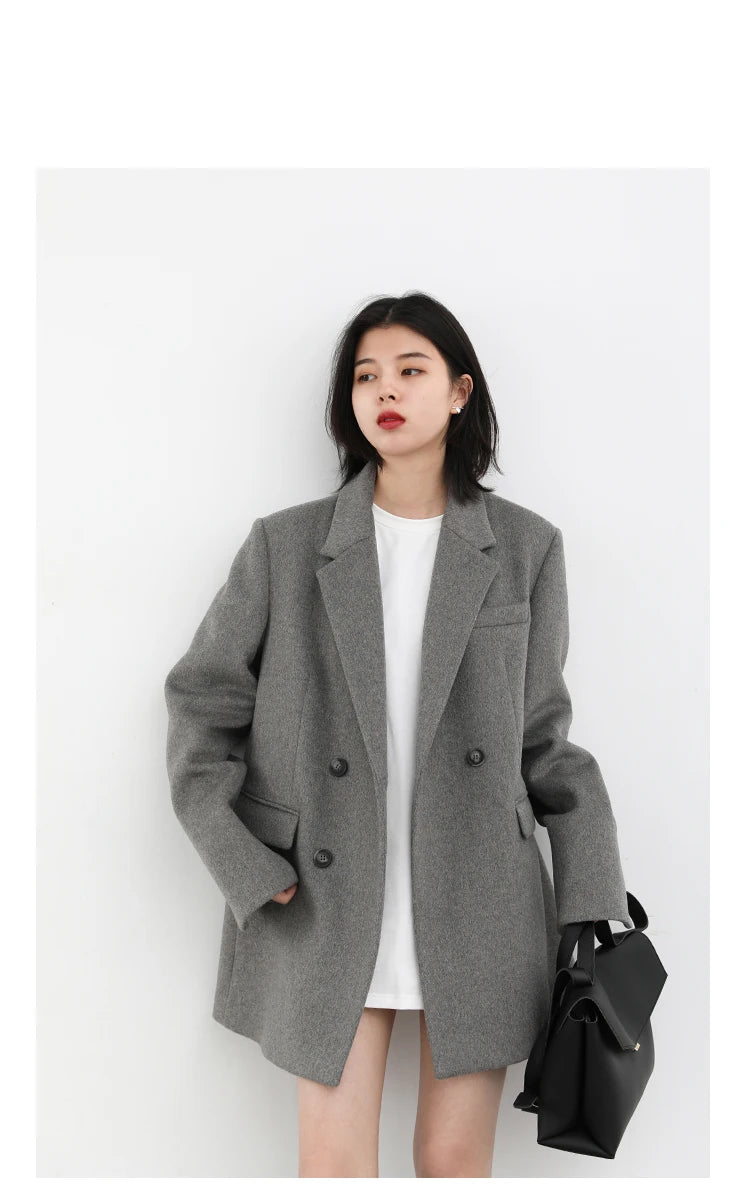 Women's Wool Blend Coat Solid Mid Long Woollen Blazer Thick Warm Blouse Overcoat Office Autumn Winter Jacket - The Clothing Company Sydney