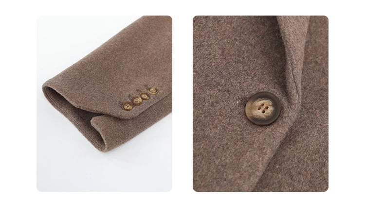 Women's Wool Blend Coat Solid Mid Long Woollen Blazer Thick Warm Blouse Overcoat Office Autumn Winter Jacket - The Clothing Company Sydney