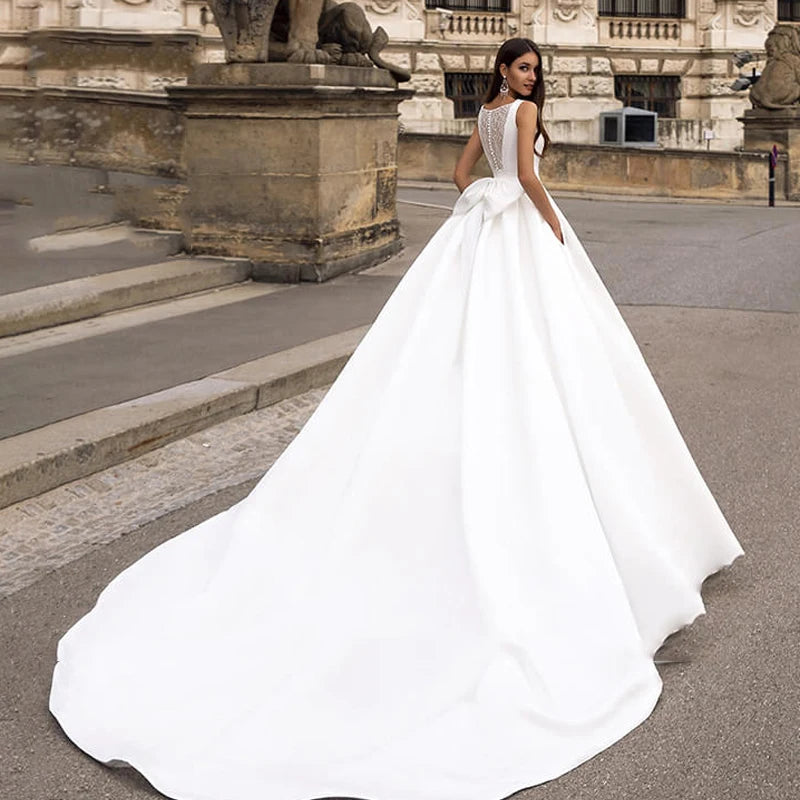 Satin Buttons Pockets A Line Lace Bridal Dresses Princess Wedding Party Gown Plus Size Wedding Dress The Clothing Company Sydney