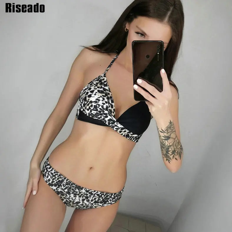 2 Piece Push Up Swimwear Women Swimsuits Bathing Suit Halter Leaf Print Beach Wear Bikini Set The Clothing Company Sydney