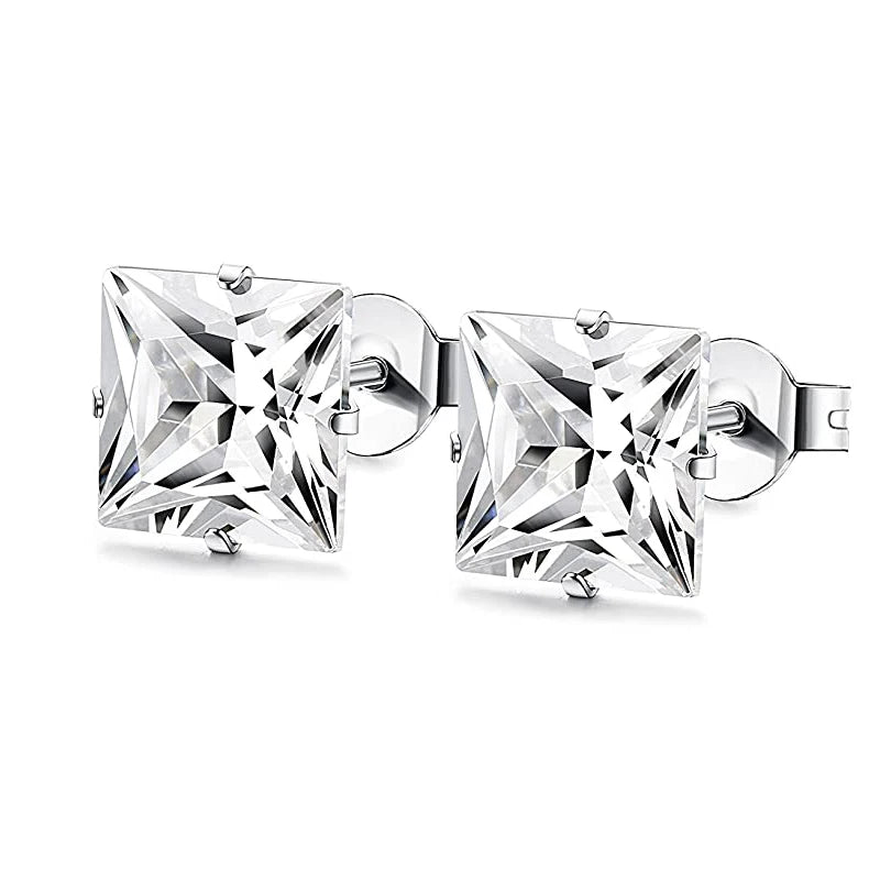 3-8mm Small Black Silver Colour Earrings Stone CZ Crystal Ear Studs Surgical Steel Cubic Unisex Accessories - The Clothing Company Sydney