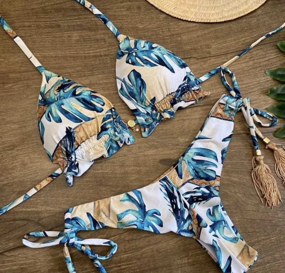 2 Piece Micro Swimsuit Women Feather Print Swimwear Female Bathing Suit Bikini Set The Clothing Company Sydney