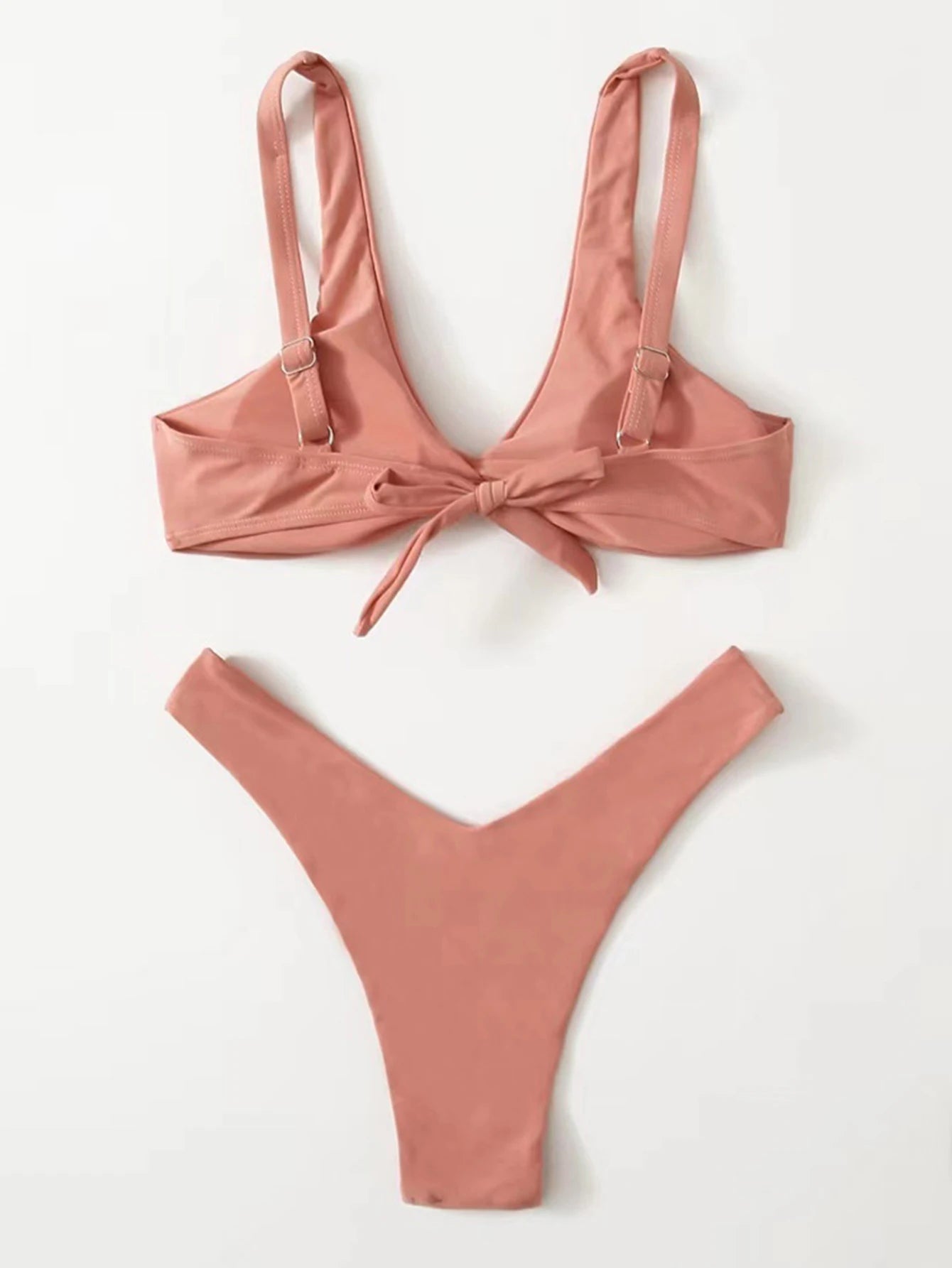 2 Piece Solid Tie Bikini Padded Bra High Leg Bandage Push Up Bikini Set Brazilian Swimsuit Women Swimwear - The Clothing Company Sydney