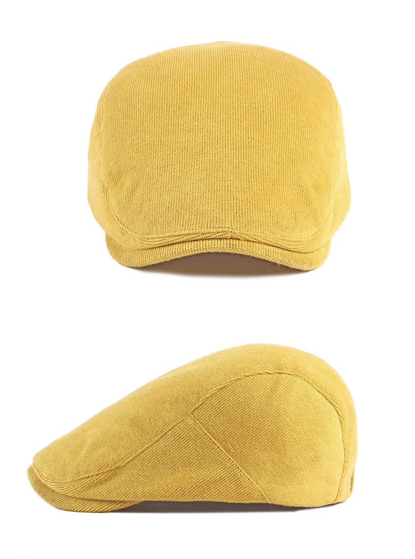 Spring Autumn Berets Hat Men's knitting Visor Cap Casual Fashion Women Beret Solid Yellow Blue Peaked Flat Cap Duckbill Hat - The Clothing Company Sydney