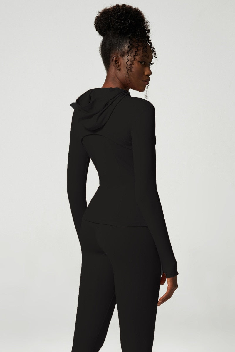 2 Piece Women's Hooded Jacket Long Sleeve With Thumb Holes Workout Yoga Shirt Outdoor Running Coat Gym Sweatshirt The Clothing Company Sydney