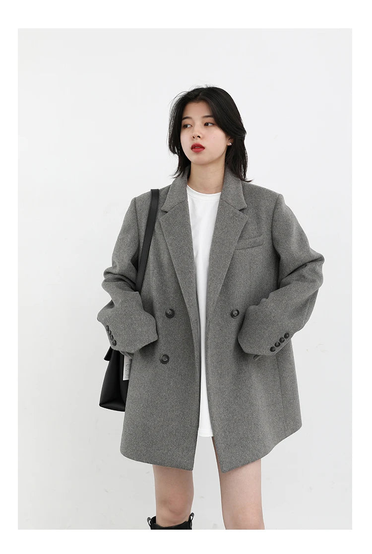 Women's Wool Blend Coat Solid Mid Long Woollen Blazer Thick Warm Blouse Overcoat Office Autumn Winter Jacket - The Clothing Company Sydney