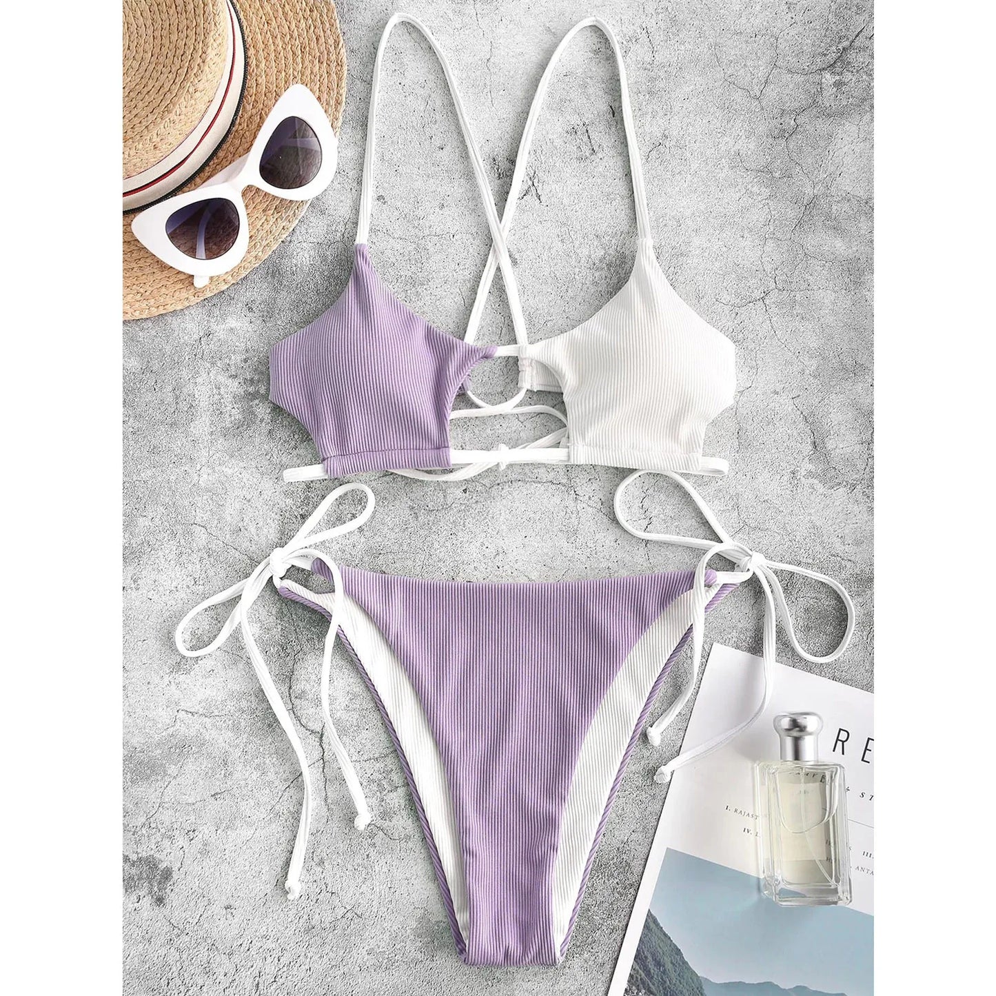 Women's Swimwear Lingerie Set Swimsuit Striped Push Up High Cut High Waist Halter Bikini Set Two Piece Swimsuit - The Clothing Company Sydney