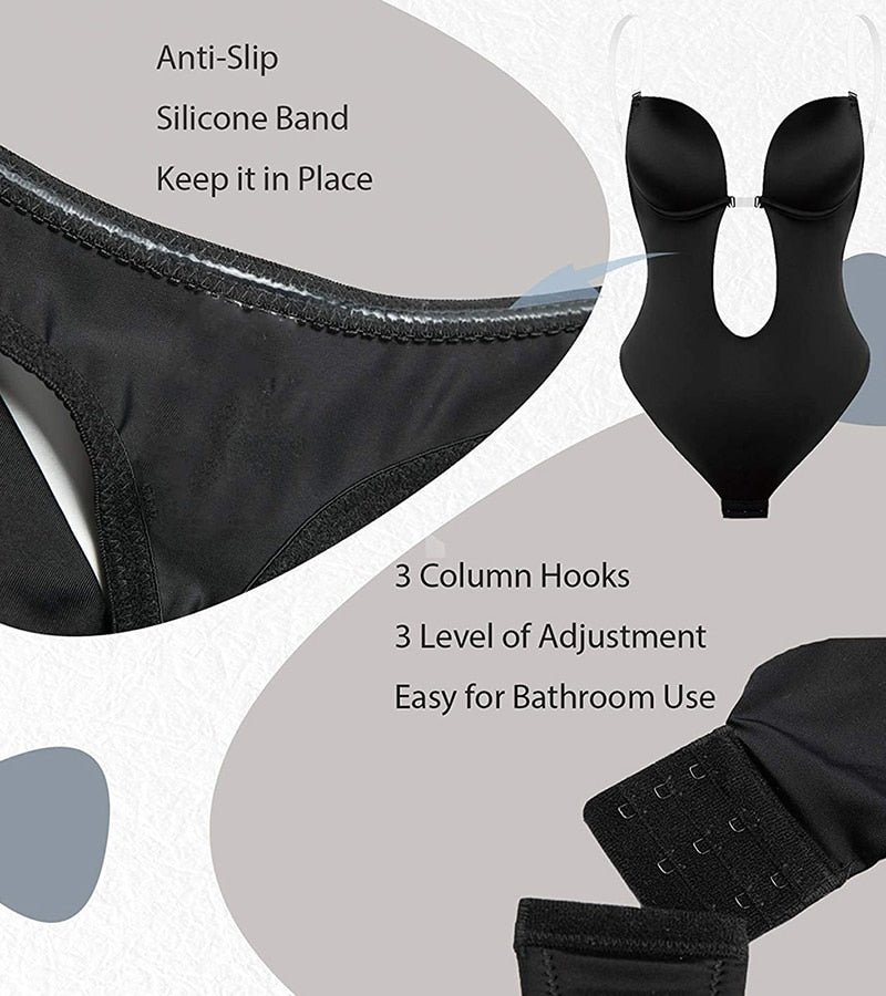 Women's Plunging Deep V-Neck Strapless Backless Bodysuit Seamless Thong Full Body Shapewear for Wedding Party Body Shaper The Clothing Company Sydney