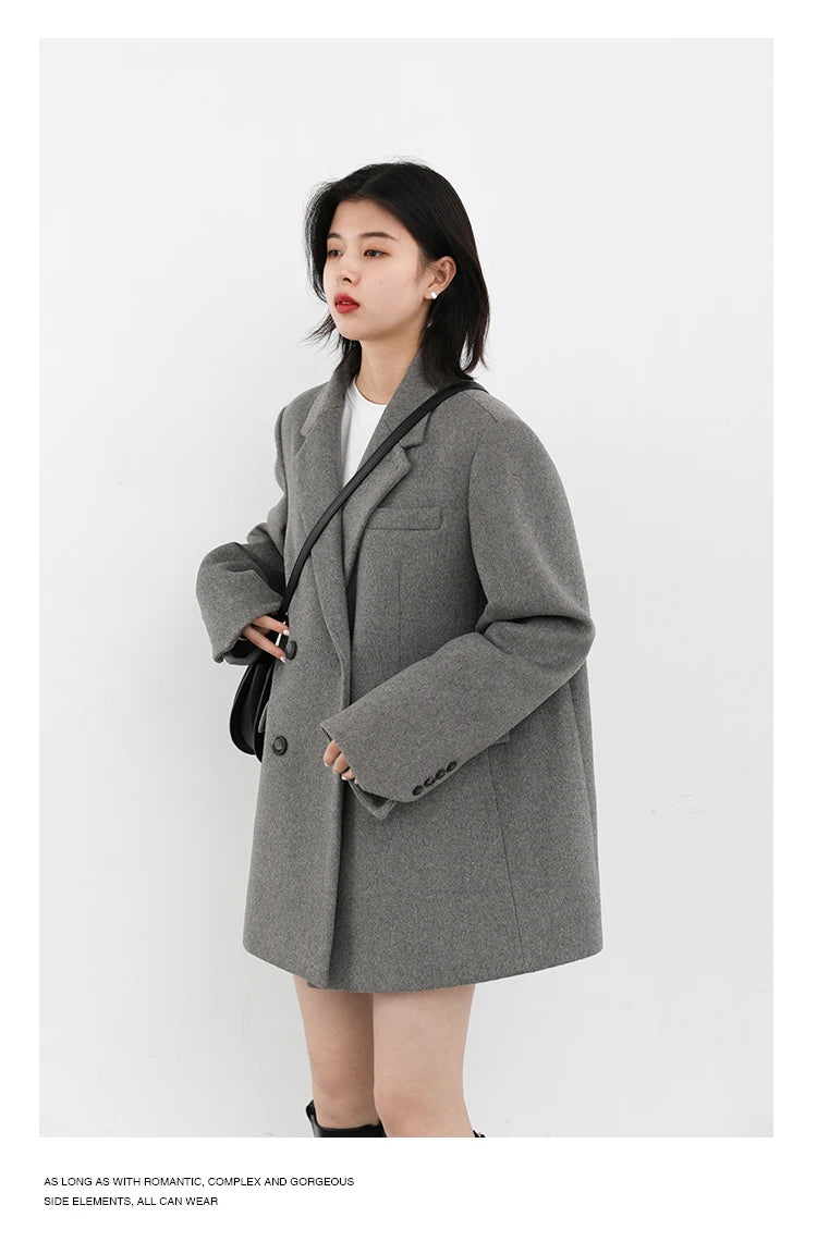 Women's Wool Blend Coat Solid Mid Long Woollen Blazer Thick Warm Blouse Overcoat Office Autumn Winter Jacket - The Clothing Company Sydney