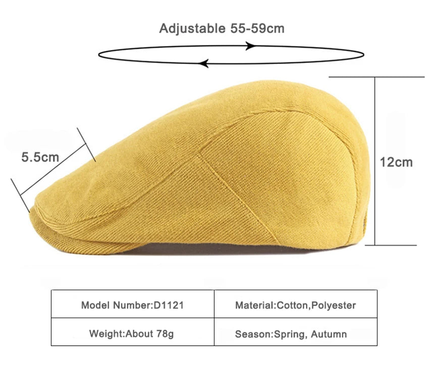 Spring Autumn Berets Hat Men's knitting Visor Cap Casual Fashion Women Beret Solid Yellow Blue Peaked Flat Cap Duckbill Hat - The Clothing Company Sydney