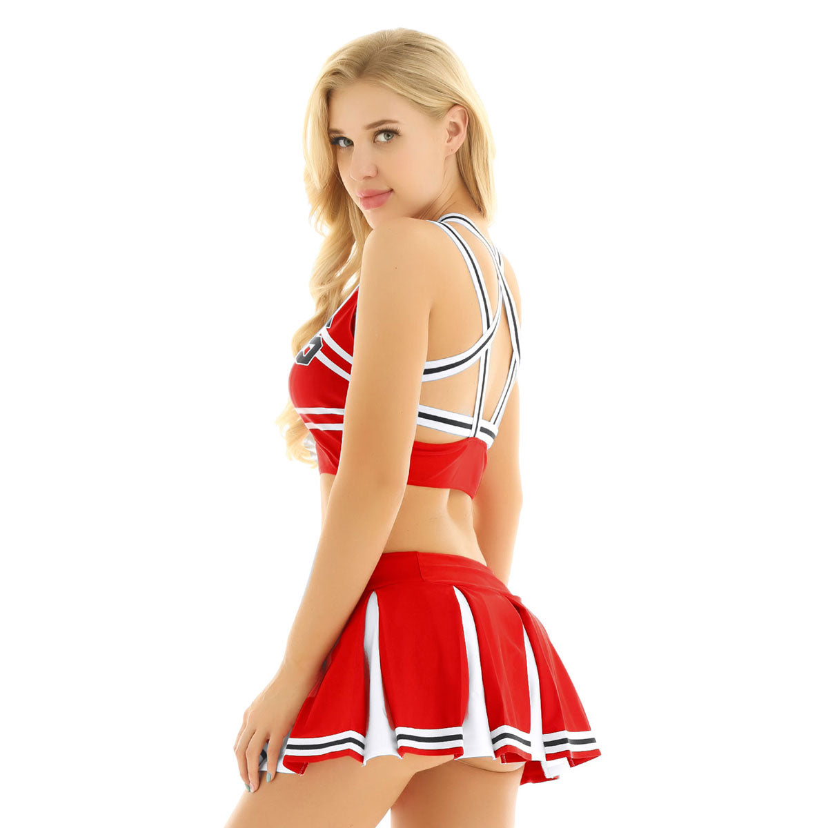Women's Cheerleading Uniform Set Sleeveless Crop Top with Mini Pleated Skirt Cosplay Sports Stage Outfits - The Clothing Company Sydney