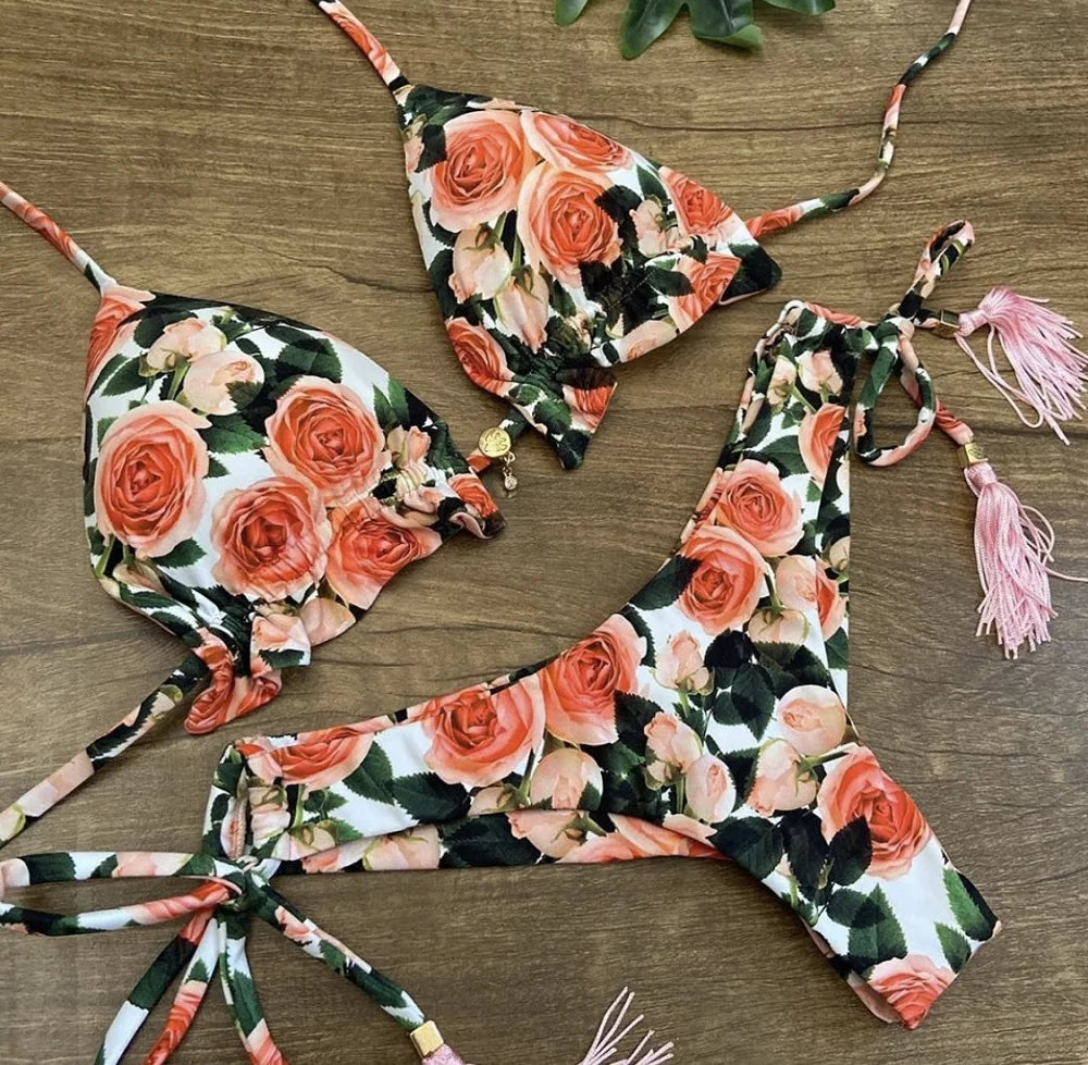 2 Piece Micro Swimsuit Women Feather Print Swimwear Female Bathing Suit Bikini Set The Clothing Company Sydney