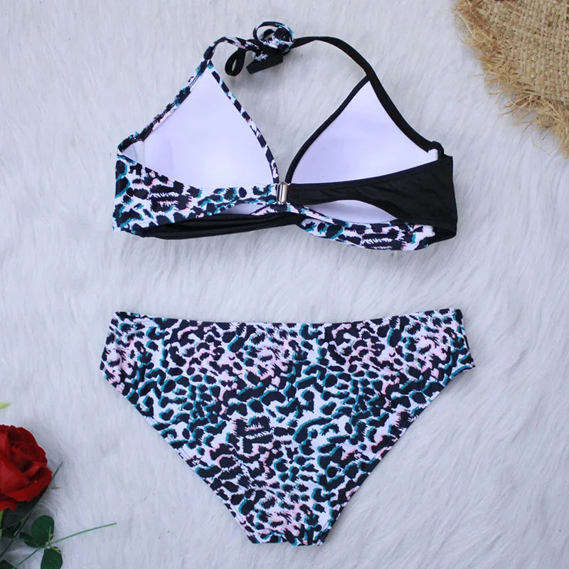 2 Piece Push Up Swimwear Women Swimsuits Bathing Suit Halter Leaf Print Beach Wear Bikini Set The Clothing Company Sydney