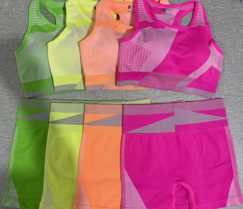 Yoga Set Sport Bra and Shorts fluorescent Gym Set 2 Piece GYM Workout Sportwear Padded Vest Fitness Suit The Clothing Company Sydney