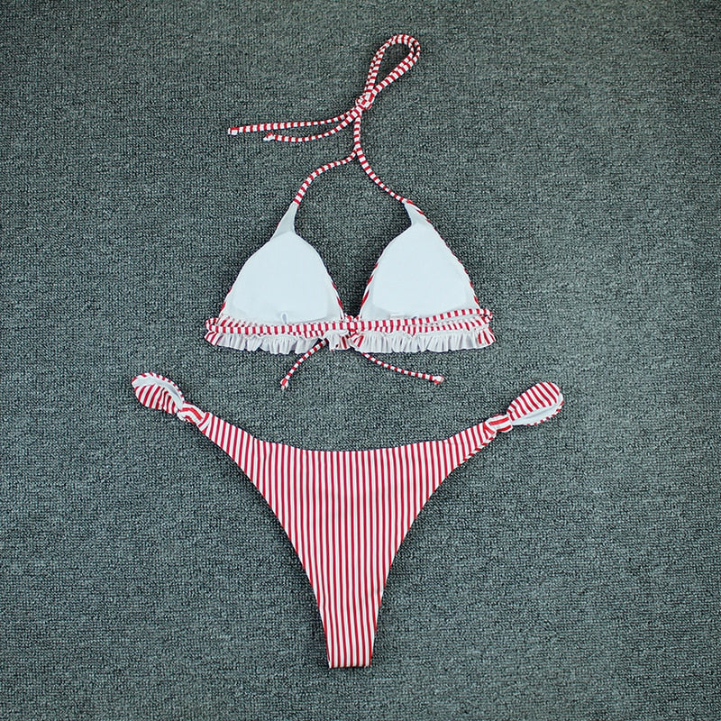 Two Piece Bikini Swimwear Women Swimsuit High Waist Striped Thong Bikini Set Summer Brazilian Beach Bathing Suit 2 Pieces The Clothing Company Sydney