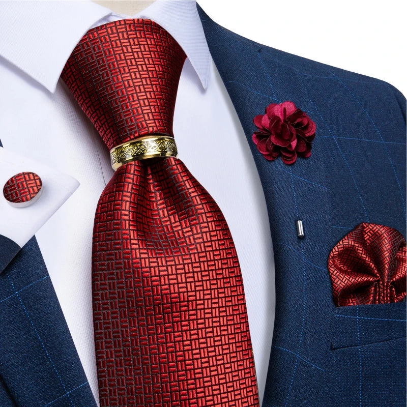 Men's Ties 8cm Wide Silk Neck Tie For Wedding Party Accessories Pocket Square Cufflinks Brooch Pin Set - The Clothing Company Sydney