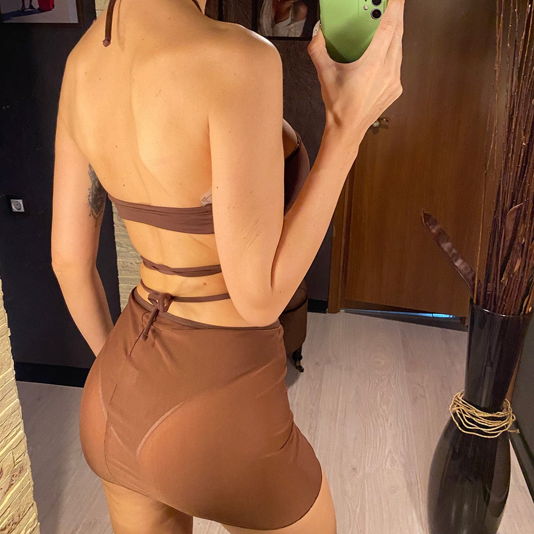 Wrap Around 3 Piece With Skirt  Bikini Female Swimsuit Women Swimwear Three-pieces Bikini set Bather Bathing Suit Swimwear The Clothing Company Sydney