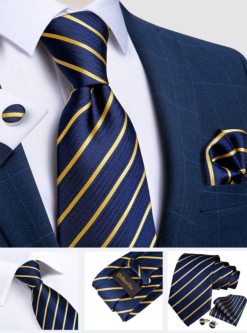 Classic Navy Blue Men's Tie Striped Paisley Floral Necktie Pocket Square Cufflinks Business Tie Set Cravat Gift For Men The Clothing Company Sydney